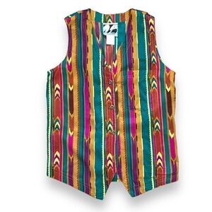 Vintage Diane Gilman Tailored Suit Vest Multicolor Vertical Stripe Southwestern